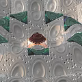 Sculptural Art Installation With Spiral Design Green Accents And Intricate Circular Patterns