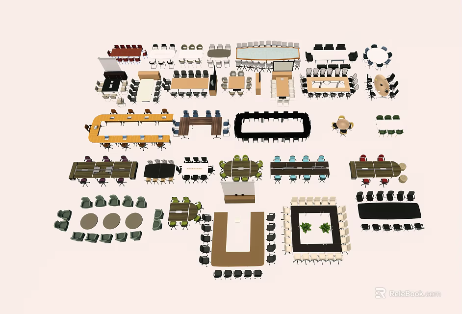 Various Conference Table Designs For Office With Different Shapes And Styles 3d model