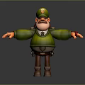 Cartoon Style 3D Game and Movie Character in Green Uniform With Mustache and Hat