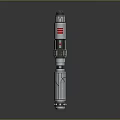 Silver Cylindrical Weapon With Red Stripes And Mechanical Structure On Dark Background