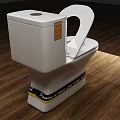 White Modern Toilet With Open Lid And Decorative Base Band On Wooden Floor