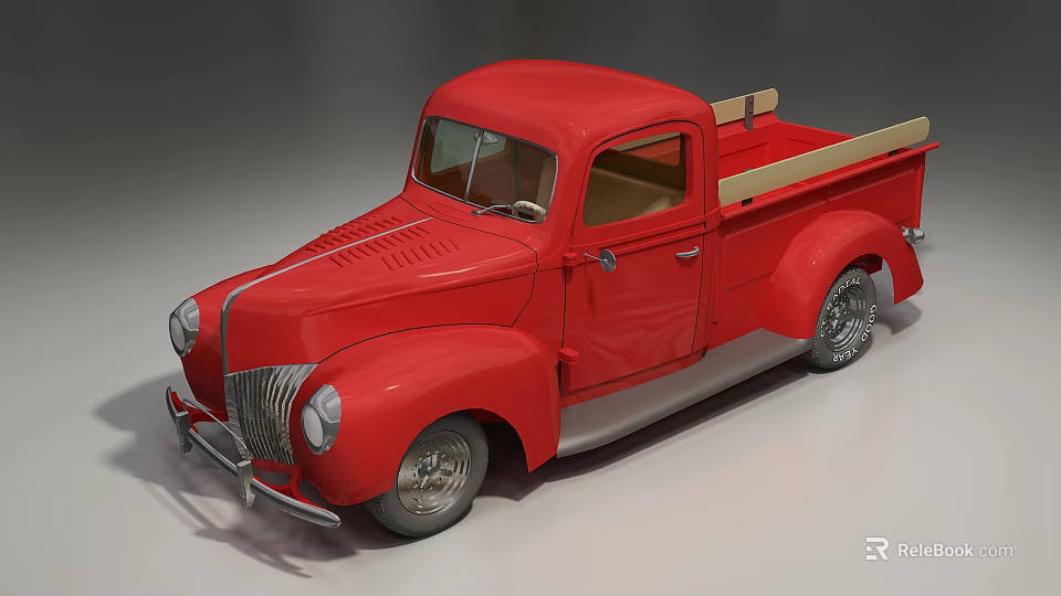 Vintage Red Truck With Wooden Bed Classic Grille And Retro Design 3d model 