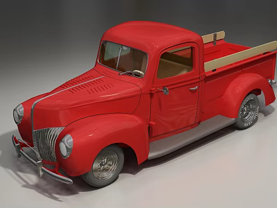 Vintage Red Truck With Wooden Bed Classic Grille And Retro Design 3d model