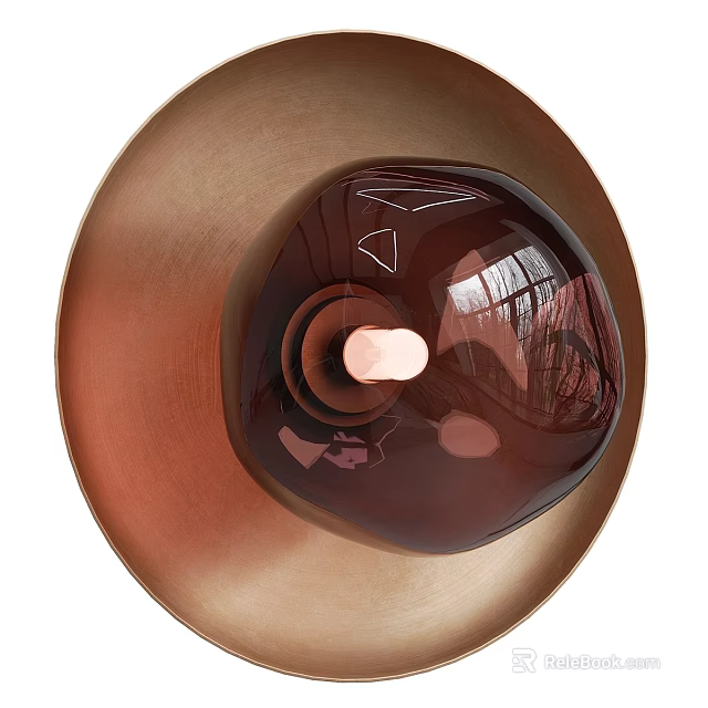 Elegant Copper Wall Lamp With Brown Glass Shade And Modern Circular Design 3d model 