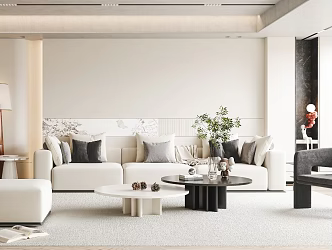 Modern Living Room Sofa Coffee Table Combination Sofa Stool Leisure Chair Coffee Table Sofa Background Wall Floor Lamp 3d model