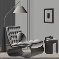 Modern Beige Lounge Chair With Padded Design Floor Lamp Side Table And Framed Painting