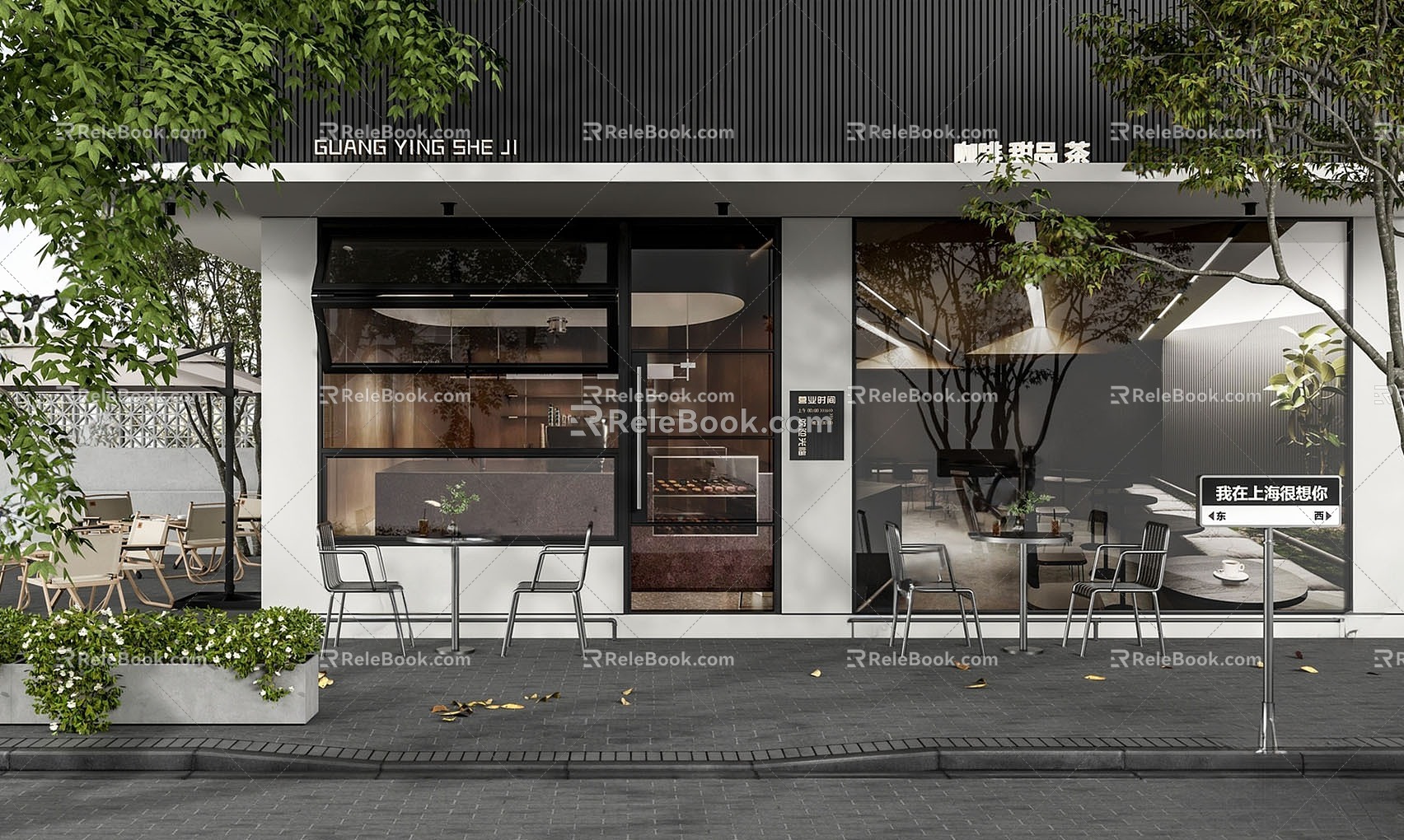 Coffee shop door outdoor outdoor table and chair outdoor chair folding window flower box shop catering 3d model