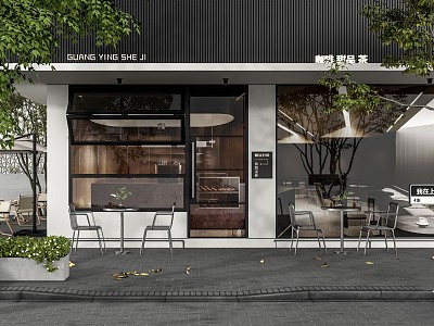 Coffee shop door outdoor table and chair outdoor chair folding window flower box shop catering 3d model