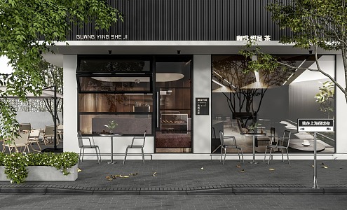 Coffee shop door outdoor table and chair outdoor chair folding window flower box shop catering 3d model