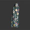 Elegant Dark Green Floral Long Sleeve Dress With Yellow White Pink Flowers