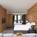 Modern Hotel Room Interior Design With Wooden Walls Sofa Seating And Bed TV