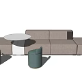 Beige Sectional Sofa With White Round Table And Light Gray And Blue Stools 3d model