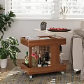Cozy Modern Living Room Wooden Side Table with White Top Wheels Storage Shelves and Decorative Items