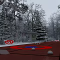 Scenic Winter Garden Landscape With Snow-Covered Evergreen Trees Red Pathway And Circular Areas