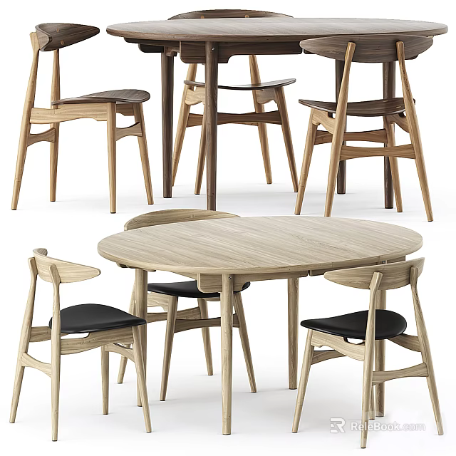 Modern Wooden Dining Table Set With Round Table And Ergonomic Backrest Chairs 3d model