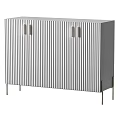 Modern Console Side Cabinet With Double Doors Vertical Stripe Design And Metal Legs