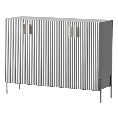 Modern Console Side Cabinet With Double Doors Vertical Stripe Design And Metal Legs 3d model