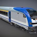 Modern Blue And White High Speed Train With Aerodynamic Front And Passenger Windows