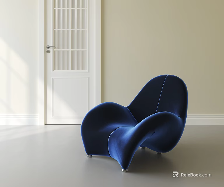 Blue Velvet Accent Chair With Modern Curved Design In Bright Light Room 3d model 
