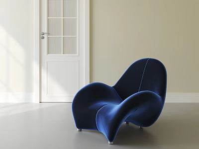 Blue Velvet Accent Chair With Modern Curved Design In Bright Light Room 3d model