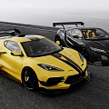 Yellow And Black High Performance Sports Cars On Road With Aerodynamic Design And Rear Spoilers