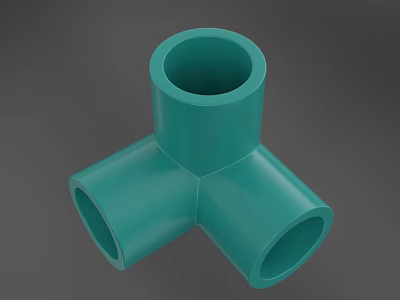 Green Three Way Pipe Fitting With Three Open Ends And Smooth Surface Construction 3d model