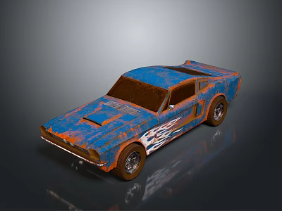 Rusty Blue Orange Vintage Muscle Car With Flame Decals Design 3d model
