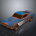 Rusty Blue Orange Vintage Muscle Car With Flame Decals Design