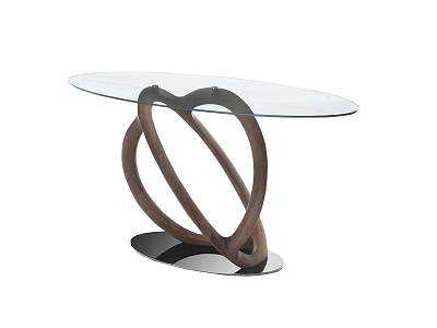 Modern Console Table With Glass Top And Wooden Loop Base Design 3d model
