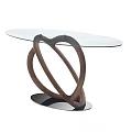 Modern Console Table With Glass Top And Wooden Loop Base Design 3d model