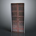 Dark Colored Vintage Wooden Door With Red Line Decorations Metal Knockers And Latches