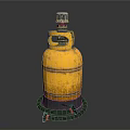 Yellow Gas Cylinder With Metal Valve And Black Base On Dark Background