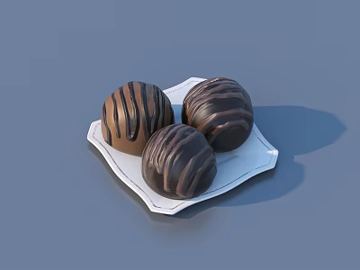 Delicious Chocolate Balls With Brown Stripes On White Plate For Sweet Dessert 3d model