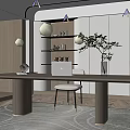 Modern Study Bookshelf Bookcase Desk and Chair Decorative Cabinet 3d model