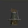 Green Windmill With Tall Blades Colorful Streamers Decorative Platform And Base