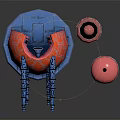 Layered Tower With Red Spherical Top And Dome Building With Blue Base White Spiral Decorations