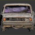Old White Station Wagon Car Covered With Colorful Graffiti And Worn Paint