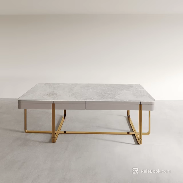 Modern Style Dining Table With White Marble Top And Gold Metal Legs Design 3d model 