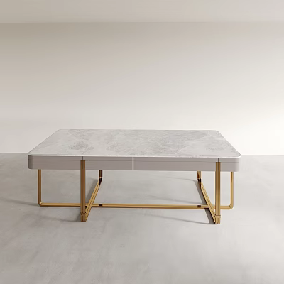 Modern Style Dining Table With White Marble Top And Gold Metal Legs Design 3d model