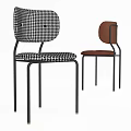 Modern Upholstered Dining Chairs With Houndstooth Pattern And Pink Seat Metal Legs 3d model