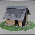Traditional Thatched Roof Building Model With Mud Walls Small Entrance And Green Grassy Base