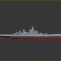 Detailed Battleship Weapon Model With Gray Hull Red Bottom Deck Turrets And Bridge