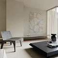 Modern Living Room Interior with Beige Sofa Black Coffee Table and Natural Light Large Windows