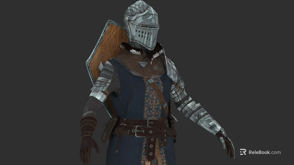 Medieval Knight Game And Movie Character With Metal Armor Leather Belt And Cloth Cape 3d model 