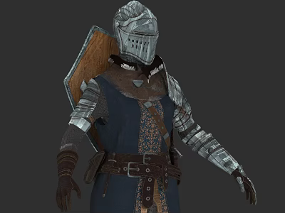 Medieval Knight Game And Movie Character With Metal Armor Leather Belt And Cloth Cape 3d model
