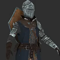 Medieval Knight Game And Movie Character With Metal Armor Leather Belt And Cloth Cape