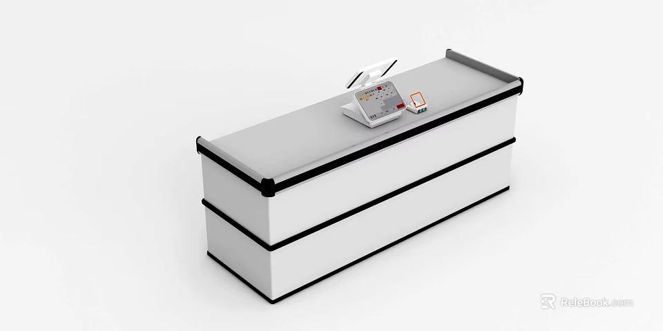 White Commercial Equipment Desk With Control Panel And Black Trim 3d model 