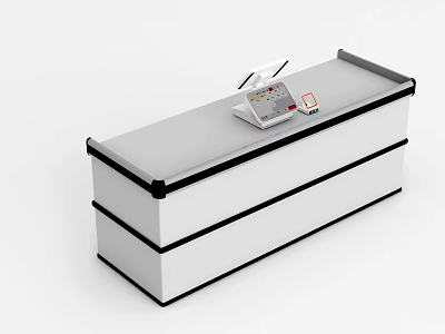 White Commercial Equipment Desk With Control Panel And Black Trim 3d model