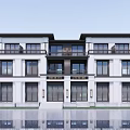 Modern Townhouse Exterior Design With White Facade Black Window Frames And Balconies