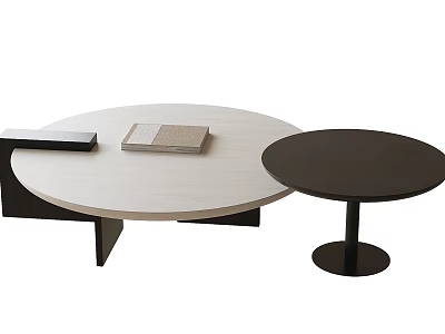 Modern Round Coffee Table With Light Wood Surface And Black Small Accent Table Featuring Books 3d model